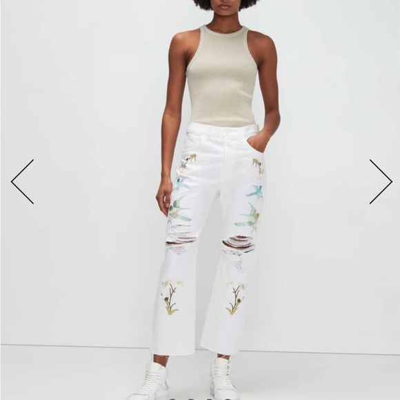 7 For All Mankind Denim - NEW 7 For All Mankind Easy Straight Ankle white crop jeans with embroidery